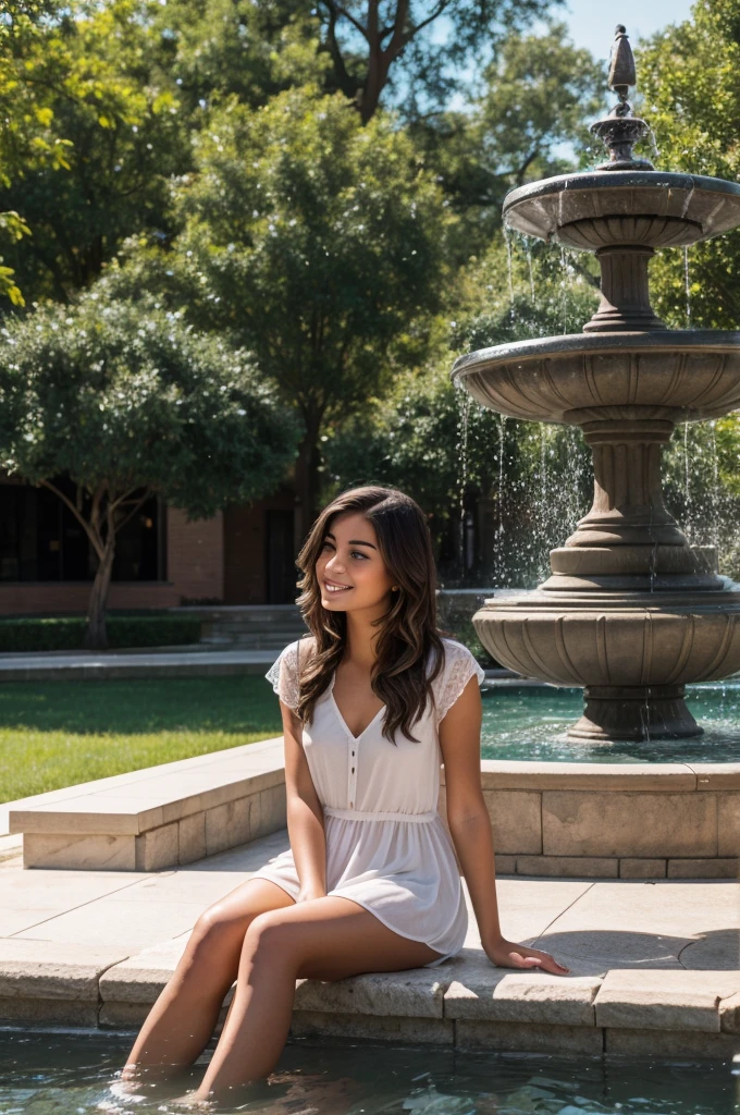 girl sitting by the fountain
