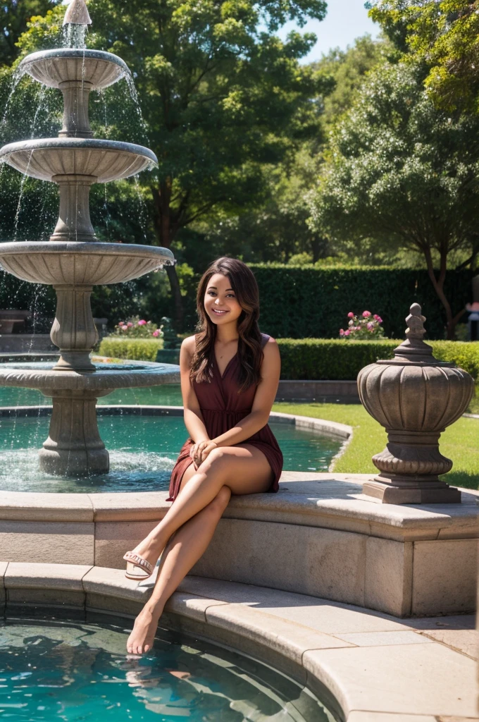 girl sitting by the fountain