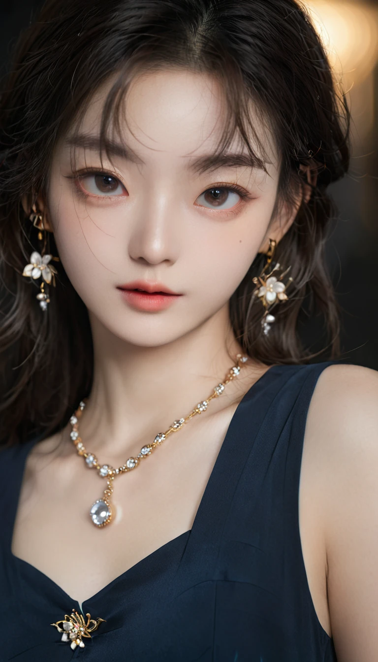 best quality, masterpiece, high resolution, 1 Girl, China dress, Hair accessories, necklace, Jewelry, Pretty Face, Physically, Tyndall effect, Practical, Dark Studio, Edge lighting, Two-color lighting, (High Detail Skin: 1.2), 8K UHD, Digital SLR Camera, Soft Light, high quality, Volumetric Light, frank, photo, high resolution, 4K, 8K, Background blur,