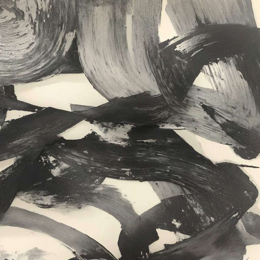 a close up of a painting of a Black and White, inspired by Wu Changshuo, Ink on canvas, black ink on textured paper, black ink painting, Black and White, Ink on paper, Inspired by Huang Binhong, Intricate ink painting details, 纸上Black and White墨水, Monochrome ink, Inspired by Wang Shimin, Abstract charcoal sketch