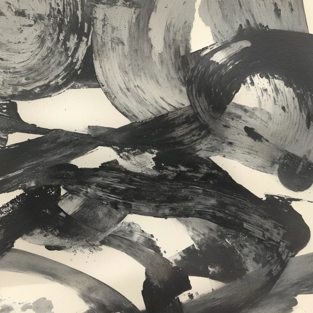 a close up of a painting of a Black and White, inspired by Wu Changshuo, Ink on canvas, black ink on textured paper, black ink painting, Black and White, Ink on paper, Inspired by Huang Binhong, Intricate ink painting details, 纸上Black and White墨水, Monochrome ink, Inspired by Wang Shimin, Abstract charcoal sketch