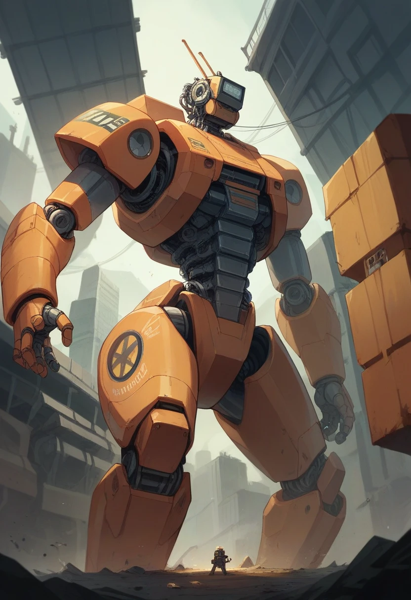 "Document the future of construction with a powerful image: a team of robots crafted from iron bars, seamlessly integrated into a  construction site. These mechanical workers epitomize precision and strength amidst the dynamic backdrop of heavy machinery and towering structures, showcasing the harmonious blend of innovation and industry."