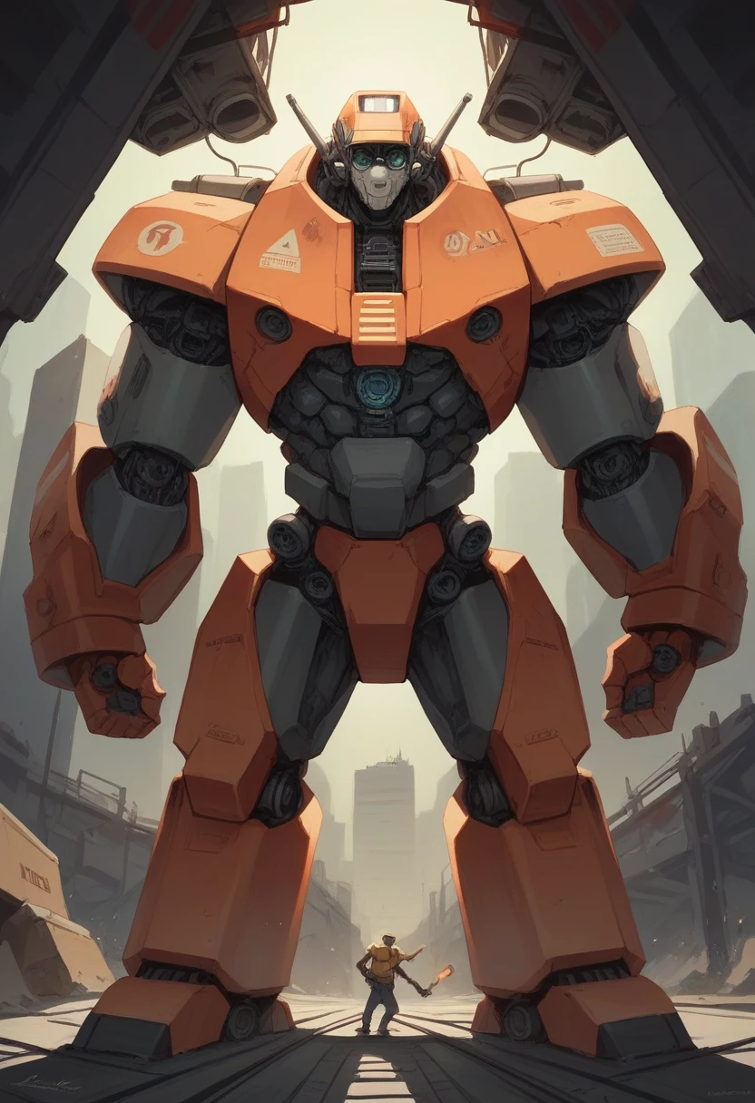 "Document the future of construction with a powerful image: a team of robots crafted from iron bars, seamlessly integrated into a  construction site. These mechanical workers epitomize precision and strength amidst the dynamic backdrop of heavy machinery and towering structures, showcasing the harmonious blend of innovation and industry."