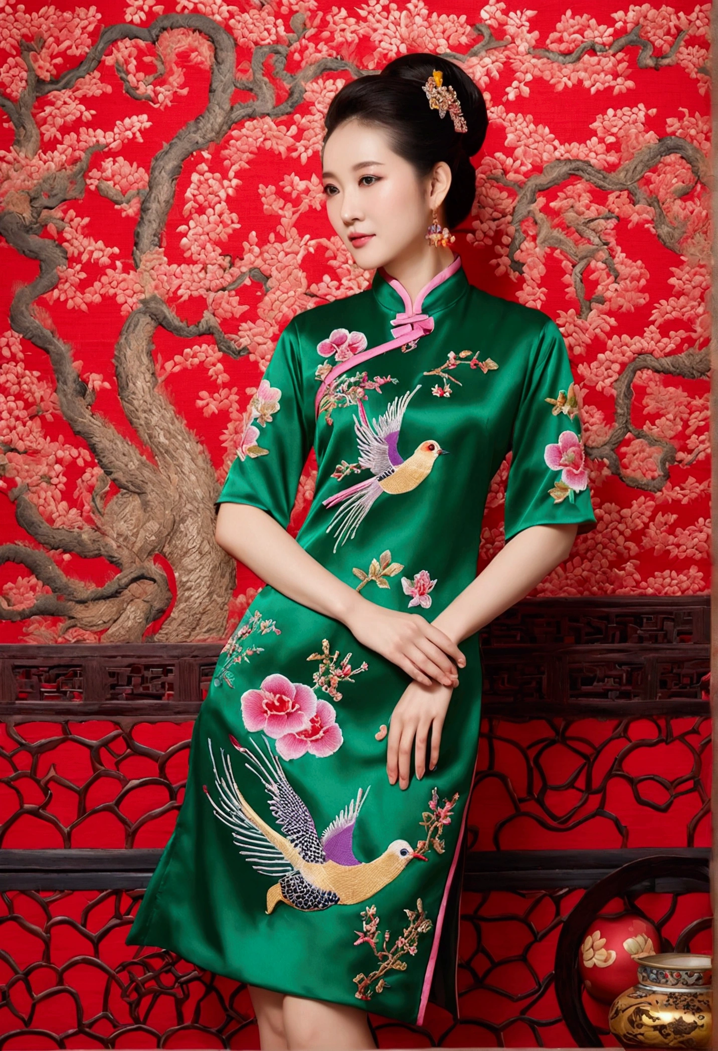 (穿柔and色调的旗袍的美丽女孩),(pink,purple,green,Lightグリーン,Peach Brown,)、((((flatらな胸))))、温暖的颜色and冷色相结合,The picture will look colorful and unusual,Chinese cheongsam pattern magpie、Peanuts、pomegranates,Western style pattern,Includes check pattern、stripe、Polka dots,Embroidery adds beauty to the cheongsam,The composition of Cantonese embroidery is complex but not chaotic.,Hunan embroidery takes Chinese landscape painting as its theme,&References;Embroidery creates a scent,Embroidered birds can be heard,Embroidery can convey spirit。&References;Shu embroidery has more than 100 traditional stitches.,精thin严谨。It's embroidery. &References;flat&References;、Light、flat、flat、and、avoid、thin、Intensive,Hand carved dragon and phoenix,Hopeful,One,Flower and other patterns,Disc Buckle,Cheongsam placket style single placket、Double lapel、Angled placket,Fine Jewelry,earrings, etc.、necklaces, etc..,Highlight your unique charm,旗袍的鞋子and包包也需要与整体造型相匹配