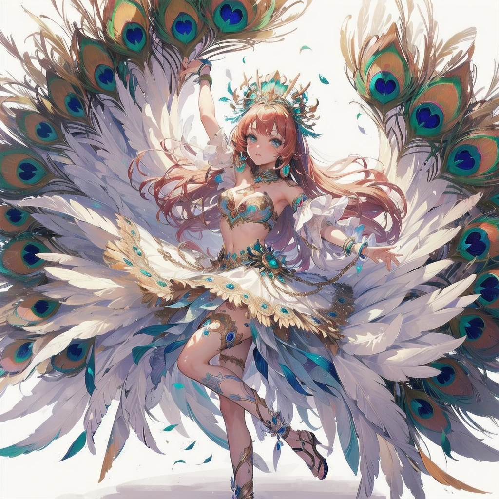 masterpiece, (textured skin), best quality, gorgeous beautiful girl, (a female
peacock wing),Samba dance,detailed clothes,large breasts,narrow waist,, (beautiful face), cinematic lighting, (fantasy anime art ),