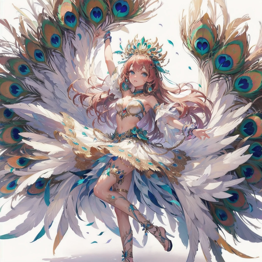 masterpiece, (textured skin), best quality, gorgeous beautiful girl, (a female
peacock wing),Samba dance,detailed clothes,large breasts,narrow waist,, (beautiful face), cinematic lighting, (fantasy anime art ),