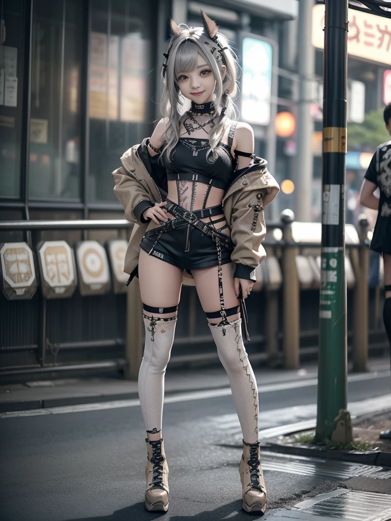(Full Body View:1.2)、(Side view:1.2)、(Smiling with teeth showing:1.3),(Shibuya Gal:1.5)、(Beautiful:1.5)、(Neo-goth fashion:1.5)、(Punk RockVisual Kei:1.5)、(An off-the-shoulder hoodie in khaki and white with delicate silver accessories.:1.5)、(A corset with a delicate beige and brown design:1.4)、(White and brown snakeskin bodysuit:1.5)、(head band:1.3)、(Beige and charcoal knee socks:1.4)、Embellished collar and long boots、(I'm selling snake print underwear.:1.4)、(Long eyelashes:1.3)、(20-year-old)、((Highest quality、8k、masterpiece:1.3))、1 Female、Slim and beautiful abs:1.3、(hairstyle casual、Beautiful boobs:1.1)、(Doing an aerobics pose:1.3)、dress:1.1、Super small face、Narrow eyes、double eyelid、A sloppy smile、Esbian all over、Dynamic Angle、Close-up、CPL Filter、Blurred Background、Bokeh、Blue Hour、Detailed face and skin texture、Detailed eyes、,(Twin tails:1.3)、(Black brown hair:1.3)、Gravure idol、(The background is a glamorous dance hall:1.3)、(Make your legs thinner:1.4)、(Slim body:1.3)、(clavicle:1.1)