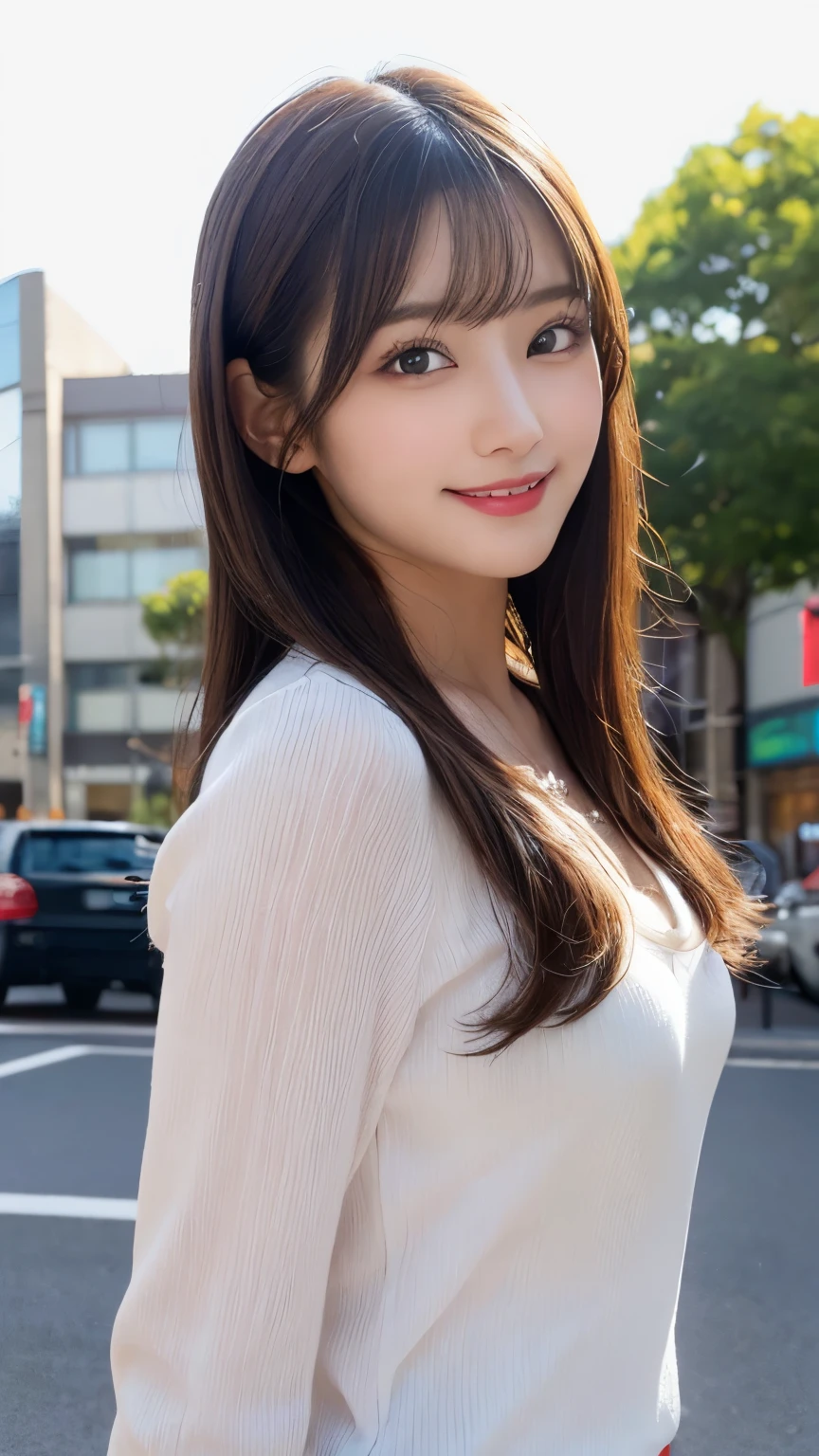 masutepiece, Best Quality, Illustration, Ultra-detailed, finely detail, hight resolution, 8K Wallpaper, Perfect dynamic composition, Beautiful detailed eyes, summer blouse setup clothes,Medium Hair,Small breasts natural color lip, Bold sexy poses,Smile,Harajuku、18 years girl、Cute、Sexy shot looking at camera