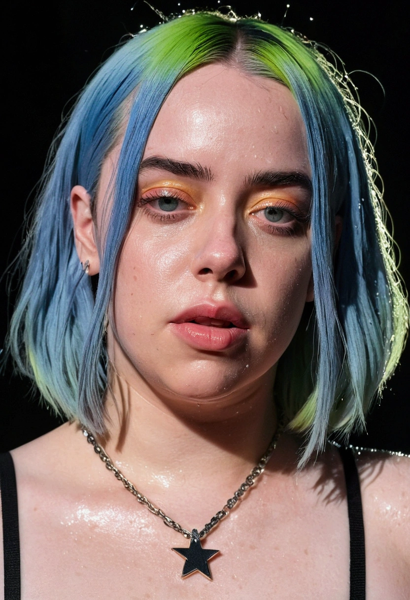 'billie eilish'  hot shot,wet skin,bra pic,confident face