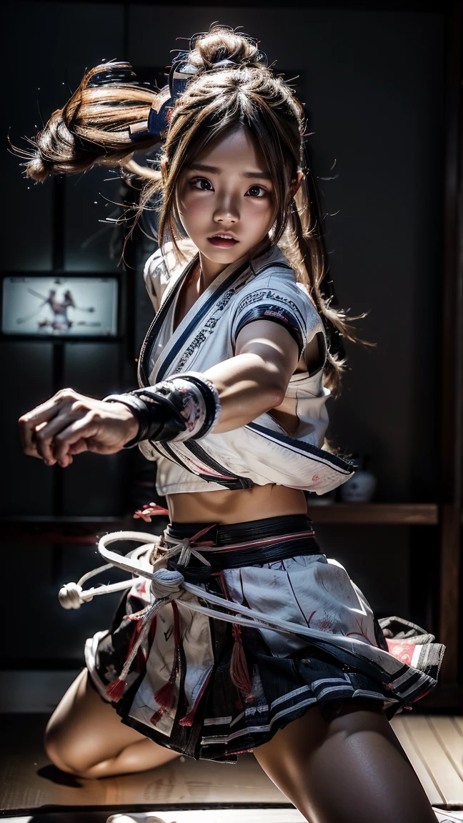 (Ultra HD, Highest quality, High resolution, Surreal, so beautiful), 24000dpi, Beautiful woman, high school girl, Long Tail, head band, Well-formed eyes, greatest visual acuity, 18-year-old, Fascinating, Totally American, Perfect body, Physical Beauty, ((Japanese Sailor Suit:1.3, Seraphim, Japanese style mini skirt)), (((all, electric japanese knife, Ancient Scabbard))), (Blue Lightning), Charge Move, ((Special Move Position)), All-in-one, Absurd, (((Anatomically correct))), whole body