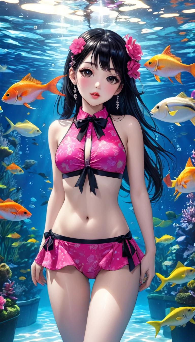 {{{{{16k}}}}}, {{{{{Unique atmosphere in the middle of the transition from girl to sexy woman, transforming a Japanese girl with a cutely pussy into her facial rank to the SSS rank of top-notch pretty actresses, She's in a cylindrical aquarium filled with female hormone fluid with a control panel that allows her to change the shape and appearance and personality of the girl inside at will, she is ambushed every night and has sex with her on all fours throughout the night, She is being pistoned hard from behind in a sexy pose with her hands in front of her, When the control slider under the aquarium was adjusted to purity, her appearance changed to cute and innocent, She was a 12-year-old girl but after four years of being raped while being injected with beauty-enhancing hormones every day she grew into a 16-year-old that she had an erotic fetish for lips and necks and waistlines, she was being raped and clearer the nip line from underbust to hips, She had a pretty face like an idol but as she grew up, she became beautiful like an actress, Her too-beautiful rounded tits wrapped in her separates flower pattern swimsuit, Her hair is replaced by a bang long glossy very Straight black hair with ribbon, The growing body is reproduced with sex-loving, thick vivid lips, Her gasps echoing through the water, She is fitted with a ribbon collar that puts people which transforms her into a cute once-in-a-millennium}}}}},{{Extremely detailed}},{{{{{integrated her head pure small, Enchanting Too thick and erotic deep pink lips, Her thickened lips shimmer with luster}}}}},{{{{{Her tattoos spread all over her body, She is tattooed with lewd flowers on her neck, arms, lower abdomen, thighs, ribbon piercings are attached all over her body}}}}}