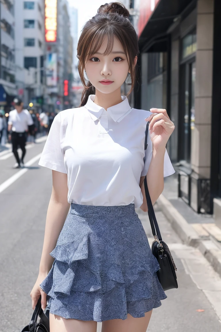 (quality),8K,(masterpiece:1.3),(1 女of子:1.3),(in the name of mina),美丽of韩国女孩, K-Pop Idols，美丽of女人与完美of身材:1.4,（Best Line，肌肉发达of手:1.2），((Layered Hairstyles, 中くらいof胸:1.2)), ((Show Viewer)),(灿烂of笑容:1.3),（Big Ass），实际of,High resolution,高度详细of面部和皮肤纹理,现实of脸,RAW Photos,((漂亮of脸蛋:1.5)),(美丽of女人:1.4),完璧なボディof例,,((非常に豊かな顔ofディテール)),細部へof注意,double eyelid,アイシャドウof強化,Eye on the details,professional lighting,灯Optics,Sharp focus,((Sporty style)),((Optics, Bright colors、合身of T 恤，Short skirt,((活気ofある,积极of,活気ofあるof大腿)),(of:1.3),Ultra-thin sports bar，A skirt that covers the hips，On the street，