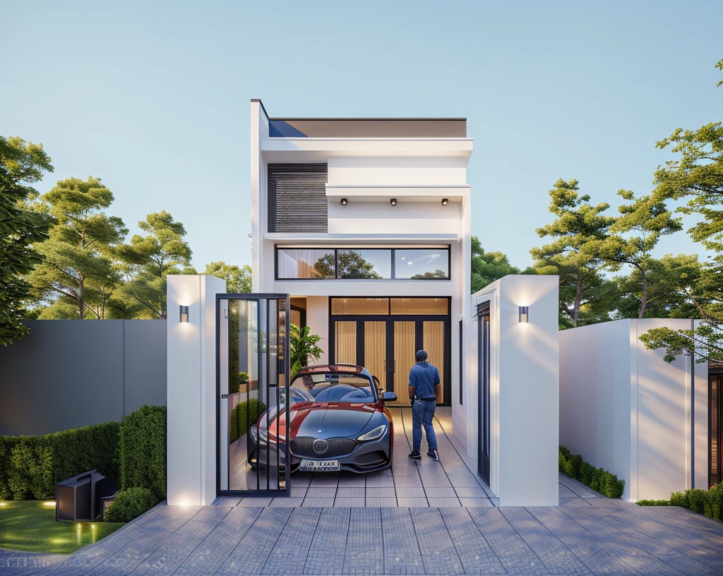 rendering of a modern residential townhouse, professional render, wide angle exterior 2023, highly detailed render, high quality rendering, realistic render, architectural render, high-quality render, detailed rendering, hyper-realistic render, hyper - realistic render, very realistic 3 d render, high render, realistic rendering, very realistic render