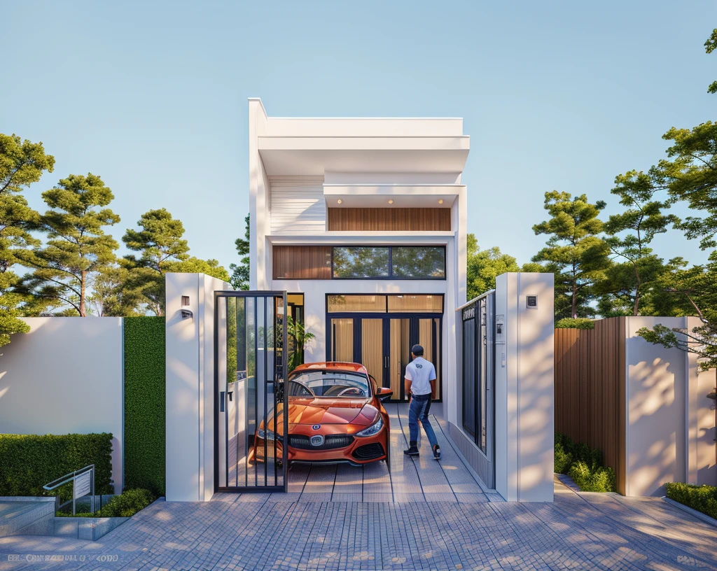 rendering of a modern residential townhouse, professional render, wide angle exterior 2023, highly detailed render, high quality rendering, realistic render, architectural render, high-quality render, detailed rendering, hyper-realistic render, hyper - realistic render, very realistic 3 d render, high render, realistic rendering, very realistic render
