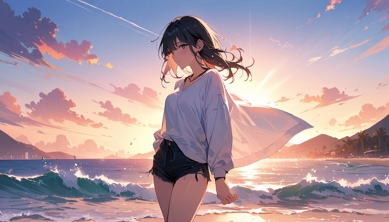 (masterpiece, Highest quality:1.2), 1 Girl, alone,Eyes open,Are you having fun,Tropical atmosphere,Ocean