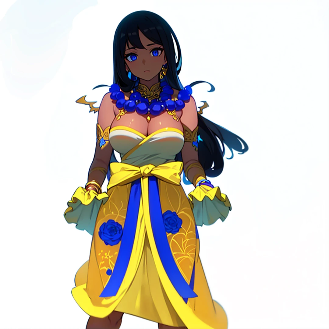 Deep, rich black with a smooth, radiant texture.
Hair: Long, flowing hair with a glossy sheen, styled in voluminous waves or elegant curls. Consider adding subtle hints of deep blues or purples to evoke a mystical quality.
Eyes: Large, expressive eyes with a mesmerizing, otherworldly glow. Colors like deep blue or green can add to the enchanting look.
Outfit:
Thai Dress: A traditional Thai dress (chut thai) with a modern twist. The dress should be adorned with intricate patterns and embellishments that reflect the elegance of Thai design. Opt for luxurious fabrics like silk or brocade in rich colors such as deep blue, gold, or emerald.
Top: A fitted, sleeveless blouse (chong kraben) with delicate embroidery or beadwork. Consider adding a structured, ornate collar for an added touch of grandeur.
Skirt: A graceful, floor-length skirt (pha sin) that flows elegantly. The skirt could have layers of translucent fabric or subtle gradients to evoke the delicate beauty of butterfly wings.
Accessories: Traditional Thai jewelry like intricate gold necklaces, earrings, and bracelets, paired with modern, mystical accents like pearl or seashell details.
Wings: Consider adding delicate, semi-transparent butterfly wings with intricate patterns or ethereal, flowing fins to emphasize her connection to the mythical or aquatic realm