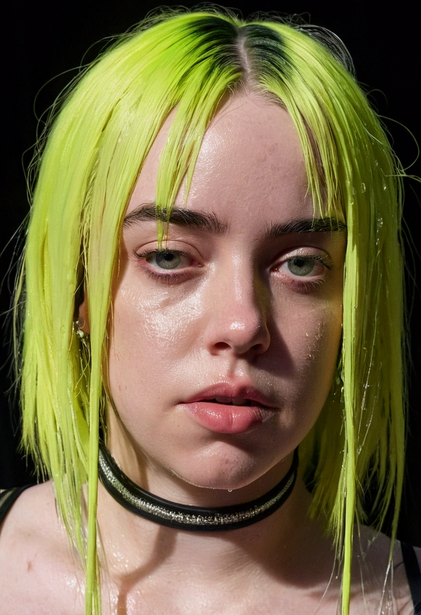 'billie eilish'  hot shot,wet skin,bra pic,confident face,big 