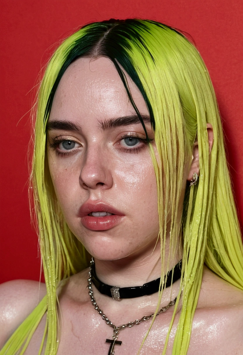 'billie eilish' hot shot,wet skin, pic,confident face,