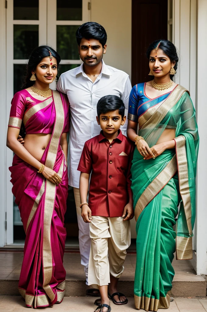 Indian man wering saree with his wife and wife boy friend