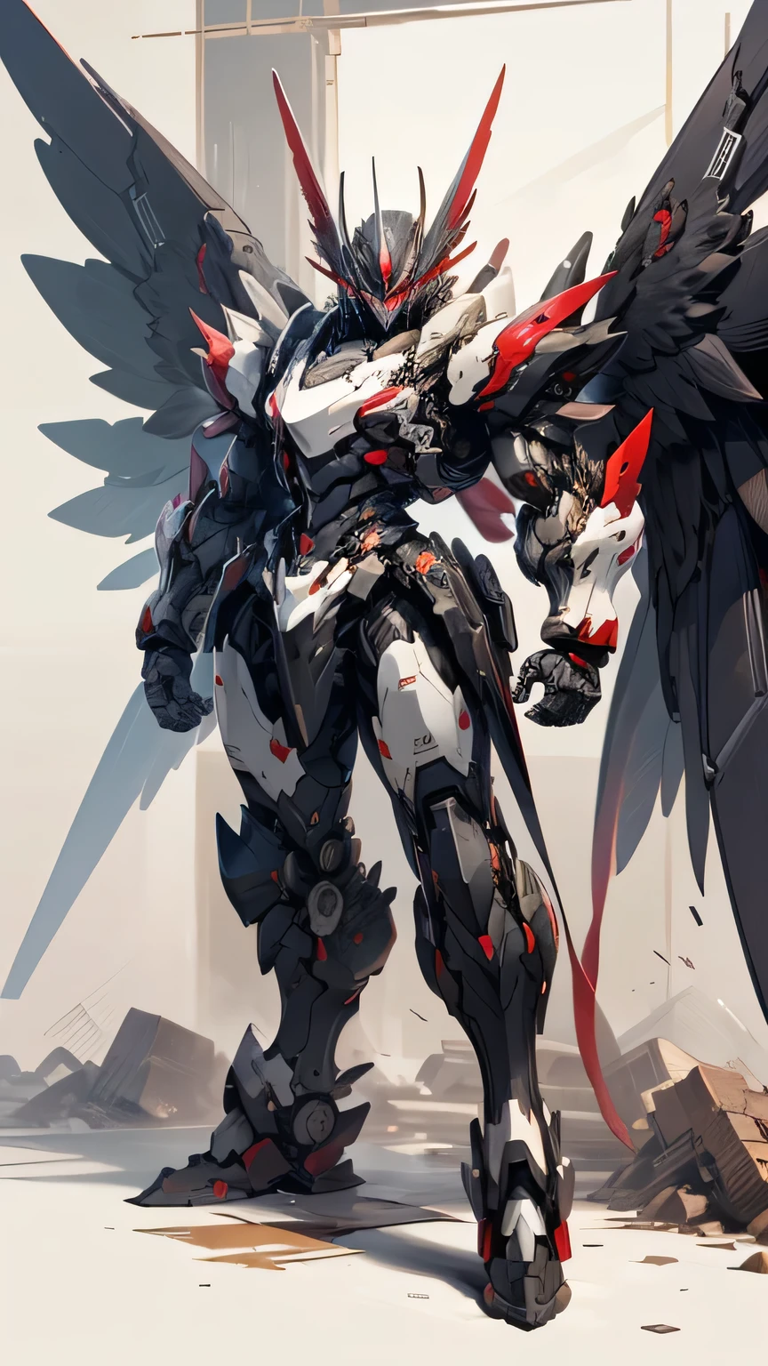 (masterpiece:1.2), ((whole body)), massive, thick body, black wing, Nijimecha, robot,red eyes,black exterior, white frame, blue point.