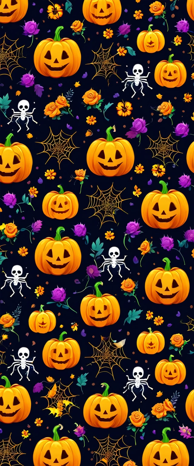 wallpapersv1, skeletons, flower, halloween, spiders, pumpkin, ghost patern style wallpapersv1, 8k