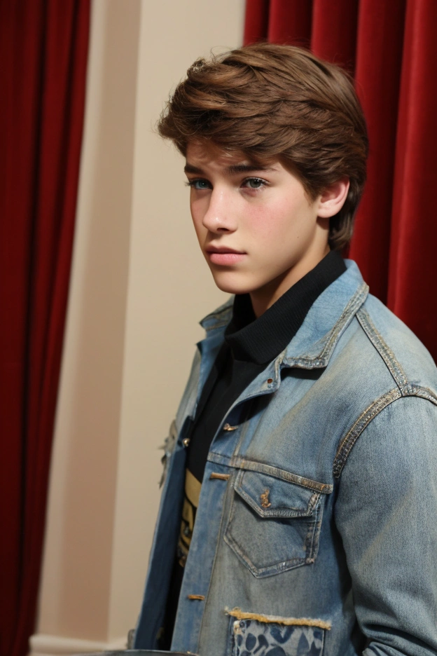 Realistic photo of solo handsome teenage men , mall