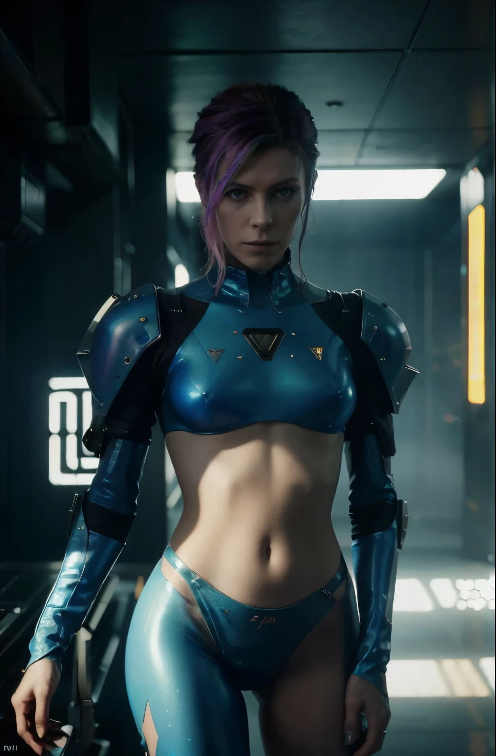 David Bowie in a surrealist Cyberpunk 2077 world, stunning, something that even doesn't exist, mythical being, energy, molecular, textures, iridescent and luminescent scales, breathtaking beauty, pure perfection, divine presence, unforgettable, impressive, breathtaking beauty, Volumetric light, auras, rays, vivid colors reflects. ZOOM IN