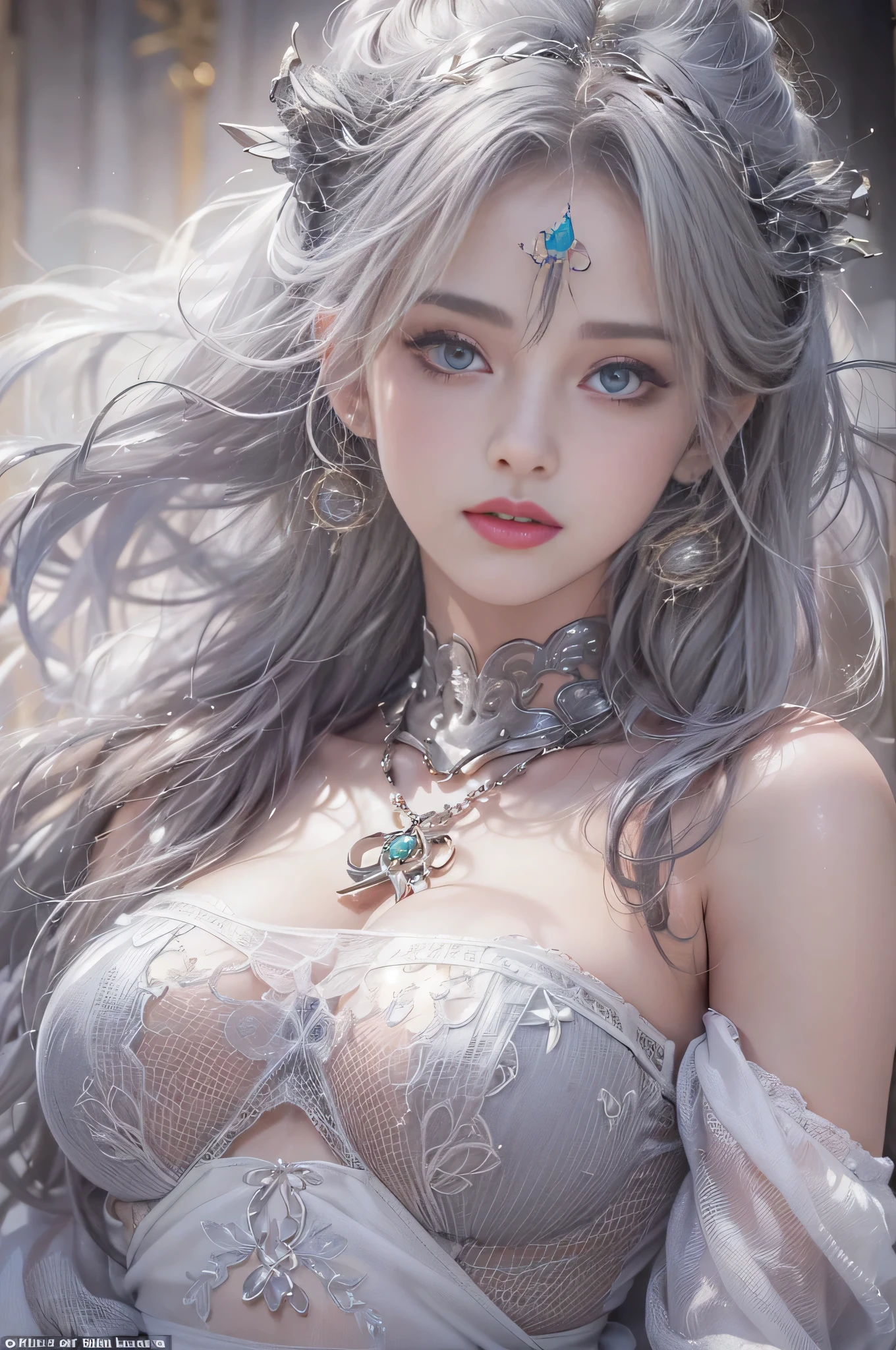 ((masterpiece:1.4)、(Highest quality:1.4)、(Realistic:1.7))、by Luis Royo(by Luis Royo)Surreal portrait of a beautiful girl、Super Beauty、((One Girl:1.4))、Glowing, natural skin texture、author:by Luis Royo(by Luis Royo)、Age 19、(Two arms:1.4、two legs:1.4)、(Perfect Anatomy:1.4)、(Perfect female body:1.4)、Portrait of a girl、Close-up photo、Full body photography、((Woman lying in the palace))、((Tabletop:1.4), (Highest quality:1.4), (Realistic:1.7), by Luis Royo, beautiful girl, Super Beauty, ((One Girl:1. 4), Glowing, natural skin texture, author: by Luis Royo, 19 years old, (Perfect female body: 1.4), (Perfect female body: 1.) 4), Portrait of a girl, Close-up photo, (Full body photo), Fantasy art, Soft Front Light, Beautiful expression, Cute face, Beautiful breasts, Big Full Breasted: 1. 2, Beautiful ass, Beautiful Eyes, Clear and eye-catching, Beautiful and attractive, Beautiful Eyes, Narrow waist, RAW Photos, Red lips, ((Gray Hair, Long Hair)) , 1 Screen display, ),((Off-the-shoulder hand-knitted sweater))、((Black tight skirt))、 (Sexy posture), (Milky Way in the sky),((Thong Panties))、((Black garters and garter belts))、(Laughter)、((Vaginal orchid))、(())