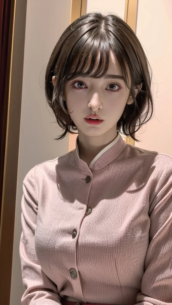 (8K, Highest quality, masterpiece: 1.4), Very detailed, Highest quality, Ultra-high resolution, Written boundary depth,(Realistic:1.4,RAW shooting,)Ultra-Realistic Capture,(Very detailed,High definition 16K), cute, girl, short hair, Pink Hair, refresh, clear