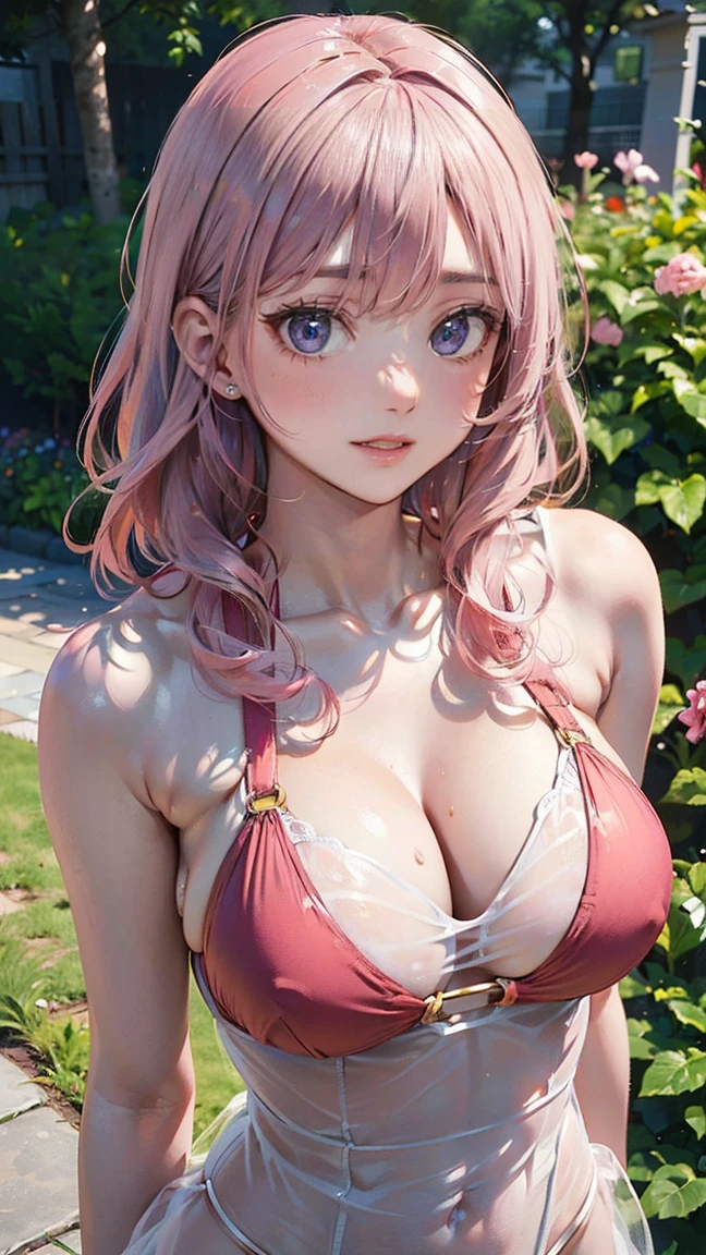 (Masterpiece, BestQuality:1.3), (ultra detailed:1.2), (hyperrealistic:1.3), (RAW photo:1.2), High detail RAW color photo, professional photograph, (Photorealistic:1.4), (realistic:1.4), (Pink Hair:1.5), professional lighting, perfect anatomy, (Big Breasts:1.2), (blush, detailed face), (A happy smile:1.7), sexly, erotic sexly, Random sexy gravure poses, (A beautiful woman wearing a blue see-through dress、Walking in the garden with your chest exposed。
47. Red halter bikini:1.3)
