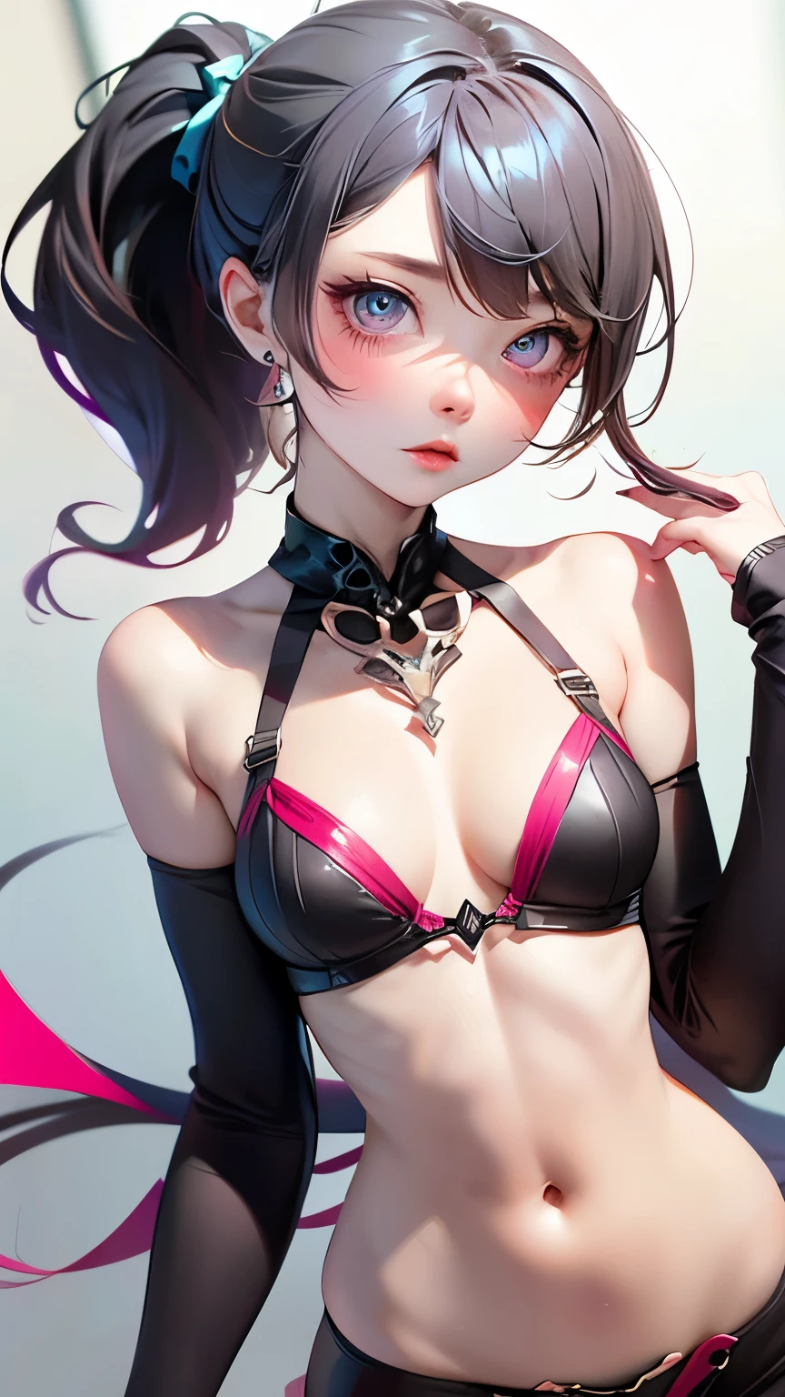  ((Highest quality)), ((masterpiece)), (detailed), Browsing Caution, Small breasts, prominent clavicle, Thin arms, Flat Stomach, Pelvic bones are visible, Long Hair, Redhead, Gray Hair, Blonde, Black Hair, ponytail, thick ponytail, blush、((From Adobe))