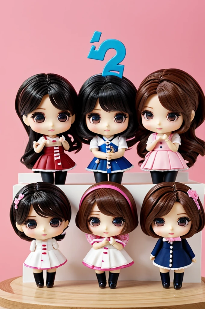Cake that says "2nd Anniversary MusEsSences" with 5 chibi kpop version dolls