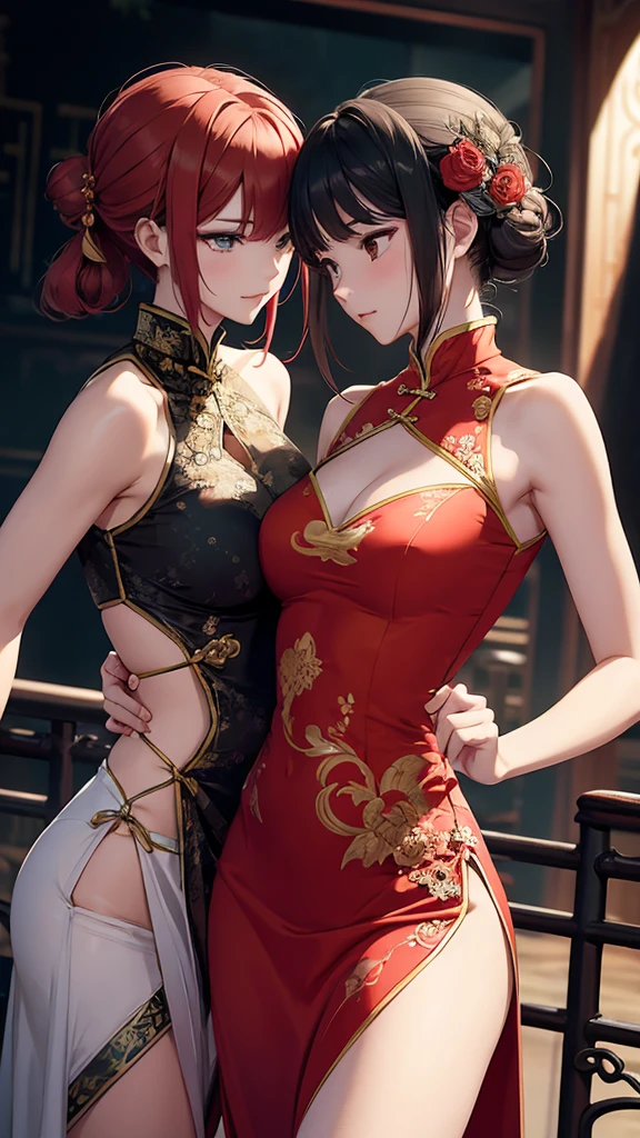 Two women in Chinese dresses are fighting