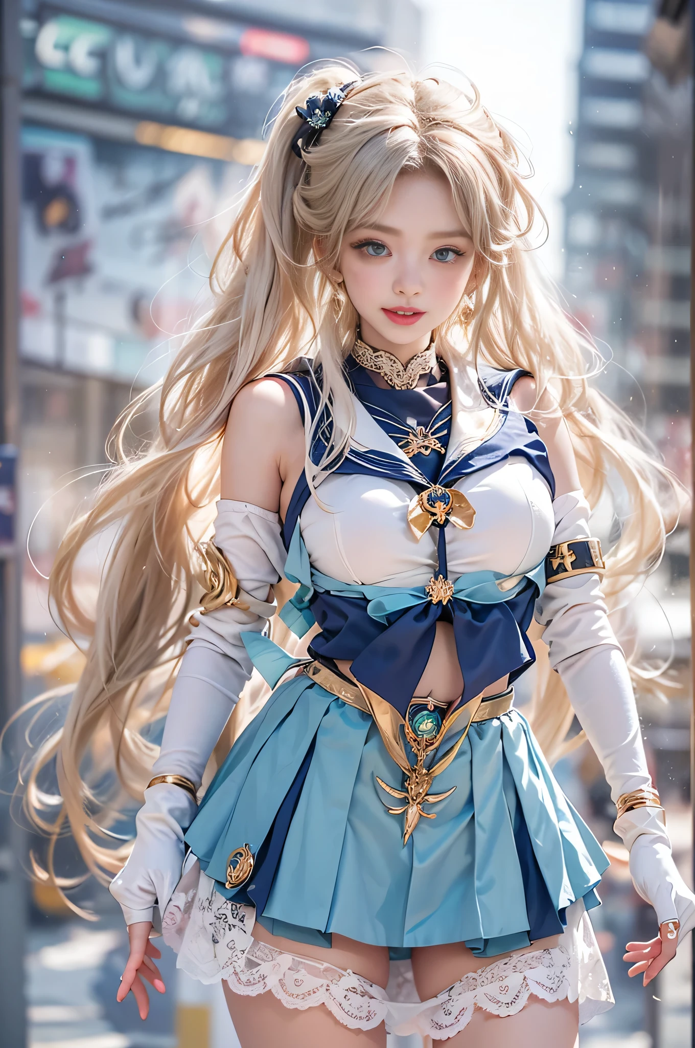 Jennie Blackpink Gorgeous Sheer Blue Short Dress, ​masterpiece, best qualtiy, High resolution, venus1, Yui, (Sailor Senshi Uniform:1.4), sailorvenus, aino minako, Golden white hair, magical , blue eyes, orangeskirt, Elbow length gloves, tiarra, 60% Pleated mini-skirt , hair bows, Sailor color in orange, a miniskirt, gargantilha, Red bow, orangechoker, white glove, Very long hair, jewely, earrings, Denim Throws, View from below, ((intricate detailes)), They are smiling,,More detailed 8K.Unreal Engine:1.4,nffsw,best qualtiy:1.4, Photorealista:1.4, Skin Texture:1.4, ​masterpiece:1.8,​masterpiece, Better Quality,Object Objects], (detailed facial features:1.3),(Destroyed apocalyptic city:1.4),( jennieBlackpink:1.4)C:1.4), 16K HDR,),sexypose,((Skirt soars))、((White lace panties:1.2))(8K、RAW Photos、top-quality、​masterpiece:1.2)、(realisitic、Photorealsitic:1.37)、１Beautiful Japan High School Girl、perfect bodies、20yr old、Sexy Girl Sailor Suit Costume、Medium Boob、(Light shines on the face and chest)、(((((underboob)))))、Lower breast、Oily skin、skinny、 (Sexy uniform with a slight view of the underside of the chest)、(Visible lower milk、Uniform with navel and ribs visible)、Super Ultra Mini Skirt with visible hipbones and lower abdomen 、sensual face、provocative smiling、