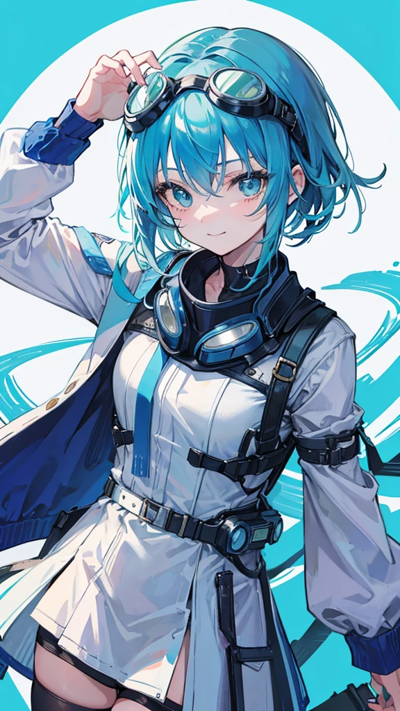 Cowboy Shot, Twin tails, Revealing clothing, (Put goggles on your head:1.3), Blue Theme, otoko no ko,, ultra detailed, masterpiece, Highest quality, beautiful, detailed,, ultra detailed, masterpiece, Highest quality, alone, smile, One girl, Green Eyes, short hair, Blue Hair, bangs, Hair between the eyes, Messy Hair, (Put goggles on your head:1.2),
information