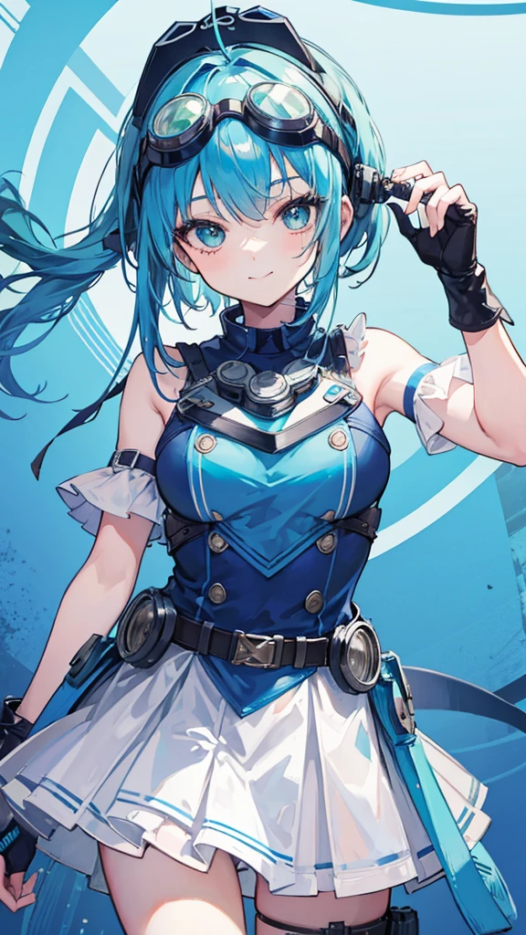 Cowboy Shot, Twin tails, Revealing clothing, (Put goggles on your head:1.3), Blue Theme, otoko no ko,, ultra detailed, masterpiece, Highest quality, beautiful, detailed,, ultra detailed, masterpiece, Highest quality, alone, smile, One girl, Green Eyes, short hair, Blue Hair, bangs, Hair between the eyes, Messy Hair, (Put goggles on your head:1.2),
information