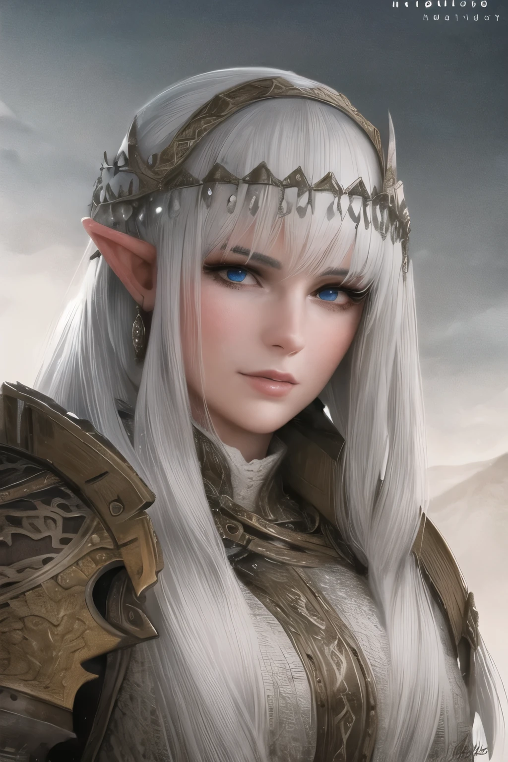 a white orc with bow in hand, snowy mountainous background, looking at camera, closed leather armor, detailed facial features, beautiful detailed eyes, beautiful detailed lips, extremely detailed eyes and face, long eyelashes, detailed clothing textures, dramatic lighting, cinematic composition, fantasy art, epic scale, hyperrealistic, 8k, high quality, masterpiece, photorealistic