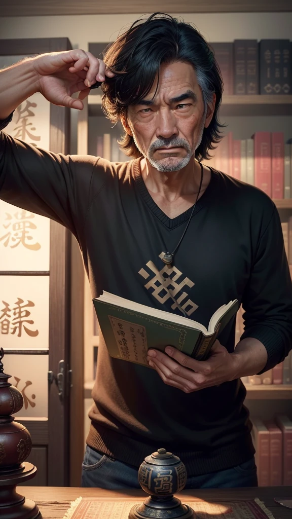 Scenario 1:library
-perspective:Bob stood in front of the library shelves,Think about books
- Medium view:Bob opened the ancient book,Eyes flicker
- Close up:Bob reads ancient books,A curious look appeared on his face
Scenario 2:The world of ancient books
-panorama:Bob is immersed in a mysterious ancient world
- Close up:Bob and the mysterious old man talk face to face
Scenario 3:Challenge one(Painting decryption)
-Features:Chinese characters in ancient paintings
- Medium view:Bob carefully observed the painting,Think about decryption methods
Scenario 4:Challenge two(The road to the peak)
-perspective:Bob stood at the foot of the mountain,The mountain is full of Chinese characters
- Close up:Bob analyzes Chinese characters,Find the correct path
Scenario 5:Challenge three(The mystery of the maze)
- Close up:Bob faces the maze entrance,Kanji surrounds it
-Features:Room kanji in a labyrinth
- Close up:Bob reads Chinese characters carefully,Make a choice
Scenario 6:Uncover the truth
-panorama:Bob holds the last clue,Think and reveal the truth
-Features:The form and meaning of Chinese characters
Scenario 7:end
- Medium view:Bob leaves the world of ancient books,Back to reality
-perspective:Bob excitedly shares his adventures with his friends