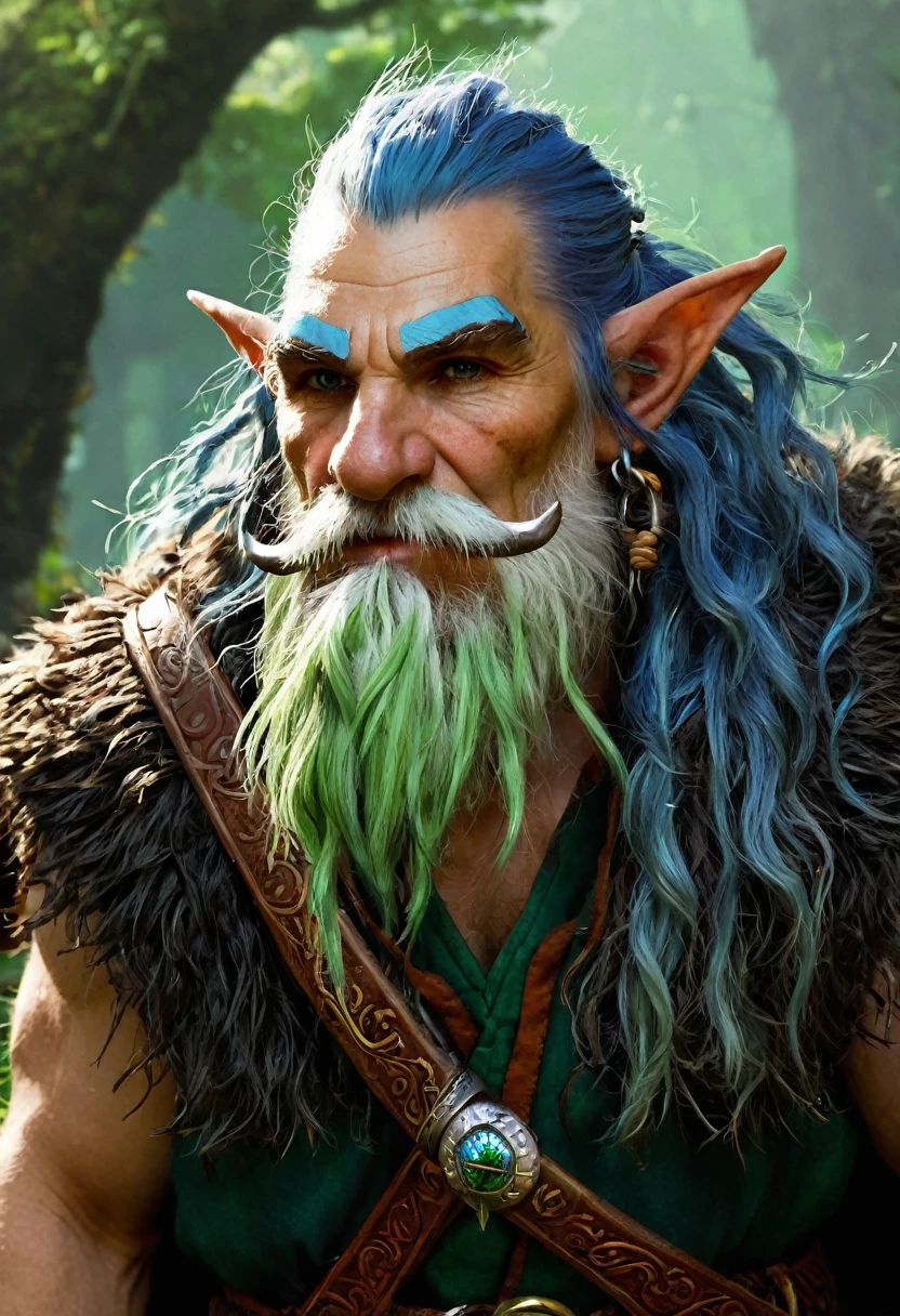 DND 5E, Firbolg, Druid, male, old, kind look, pipe in mouth