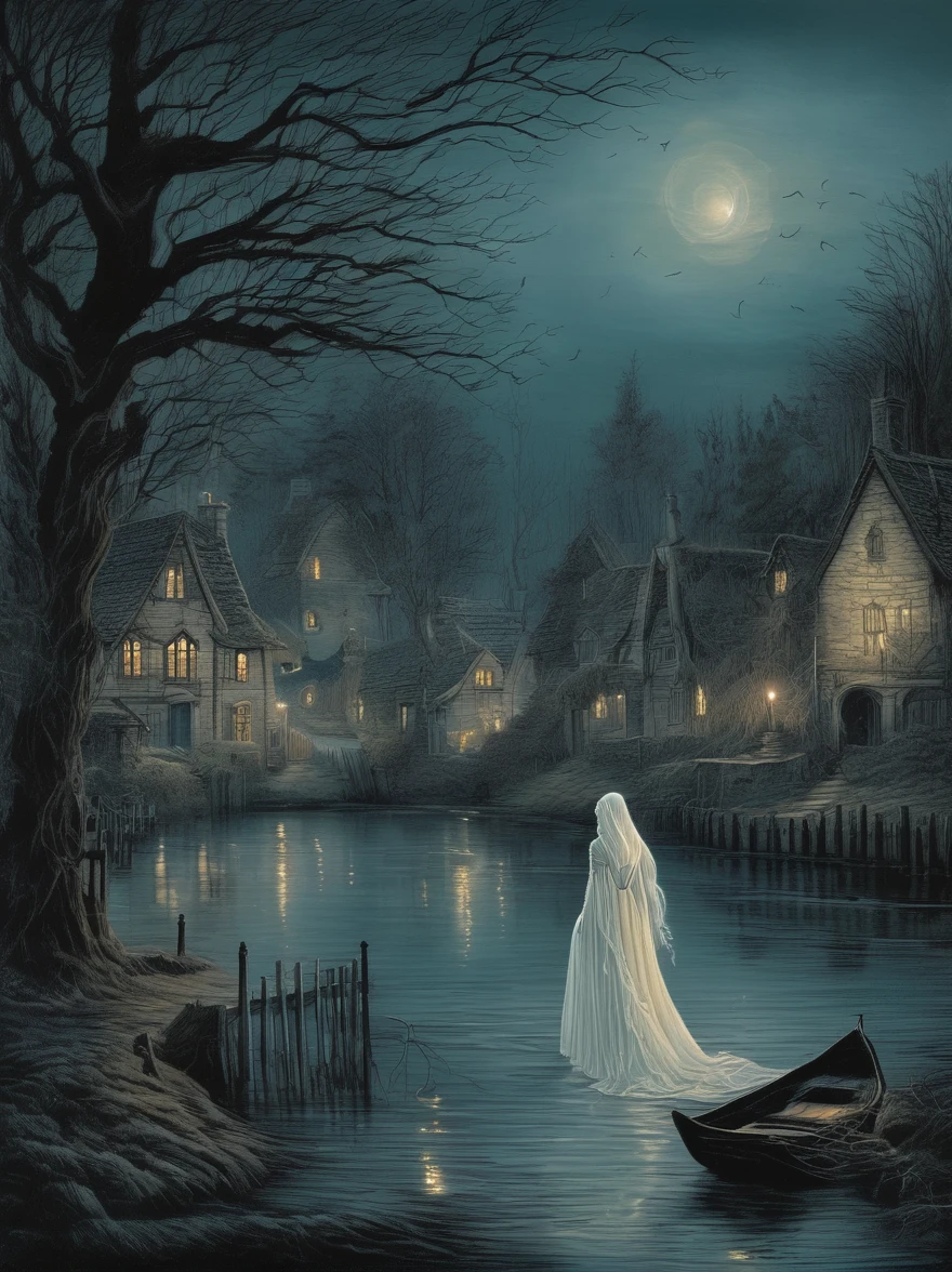 A quaint village is haunted by the
legend of The Hollow Maiden, a
ghostly figure seen wandering
near the riverbank at dusk. She
appears as a beautiful woman in a
flowing gown, but her face is
empty, a void that traps the souls
of those beguiled by her mourning
cries.
