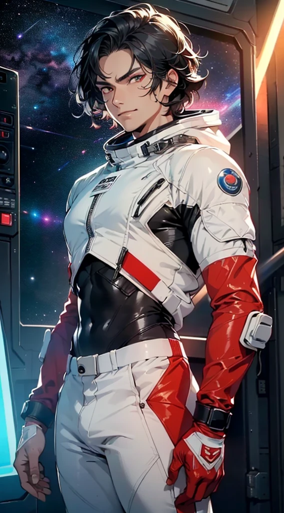 (man:1.5),1 man,space adventure man,(((1man))),

(((1male,man:1.5,handsome man,male,male gender:1.5,male focus))),macho man,

((large black hair,disheveled hair,red hair,black hair,two-tone hair,slicked hair)),(((lustrous skin:1.5,tanned skin,bright skin: 1.5,skin tanned,shiny skin,very shiny skin,shiny body,illuminated skin))),(((red_eyes:1.2))),intricate eyes,beautiful detailed eyes,symmetrical eyes,man chest,handsome face,((muscular,muscular man)),(((detailed face))),

alluring look,nsfw,

space suit pants,((bulge in pants)),((space suit outfit, red space suit,short sleeve spacesuit)),(wearing a space suit outfit:1.3,space suit clothes),((wet clothes,intricate outfit,intricate clothes)),

(dynamic pose:1.0),solo focus,((evil smile,evil look)),(centered,scale to fit dimensions,Rule of thirds),

cyberpunk city by the ocean at night, with bright neon signs and dark stormy clouds and puddles, scenery:1.25,

highres, sharp focus, (ultra detailed, extremely detailed), (photorealistic artwork:1.37),(extremely detailed CG unity 8k wallpaper),((synthwave background theme)),(((vibrant colors))),(intricate background),(masterpiece),(best quality),