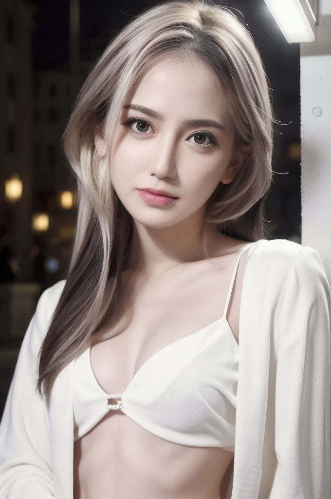 masterpiece, Highest quality, (alone focus), (Perfect Face:1.1), (High detail:1.1),dramatic, 1 person, (Pale skin), Long white hair, White eyes, [Thin eyebrows], alone, Venetian Mask, White luxury suit, Covered navel, Pouting, Covered, Ballroom, Detailed Background, art：artgerm と greg rutkowski,  Cinema Lighting, rose