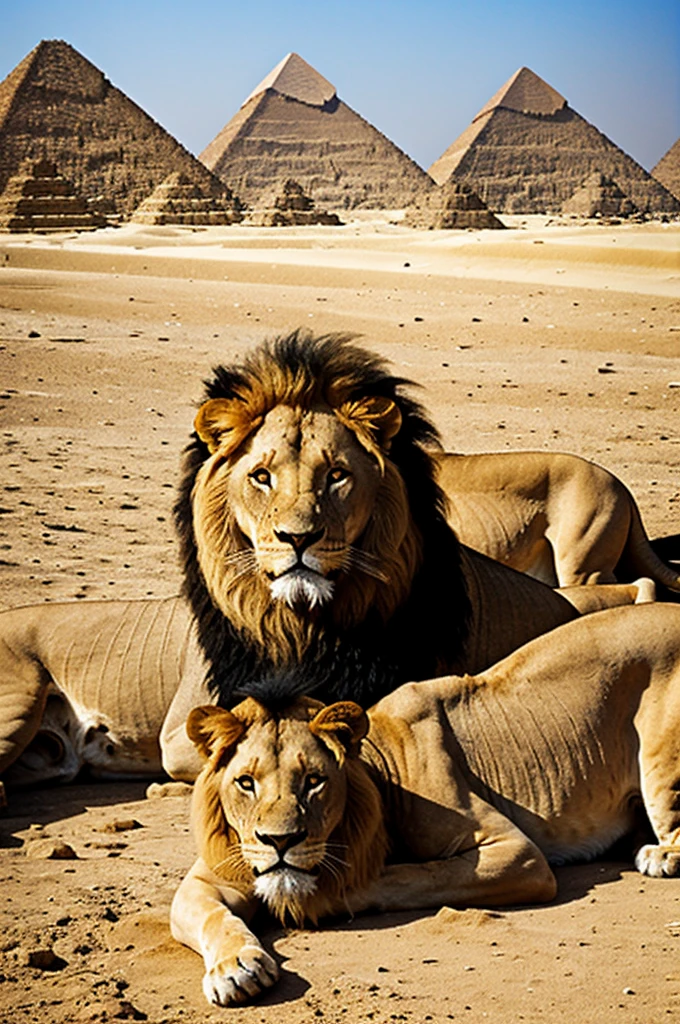 Lion together at the pyramids of Giza