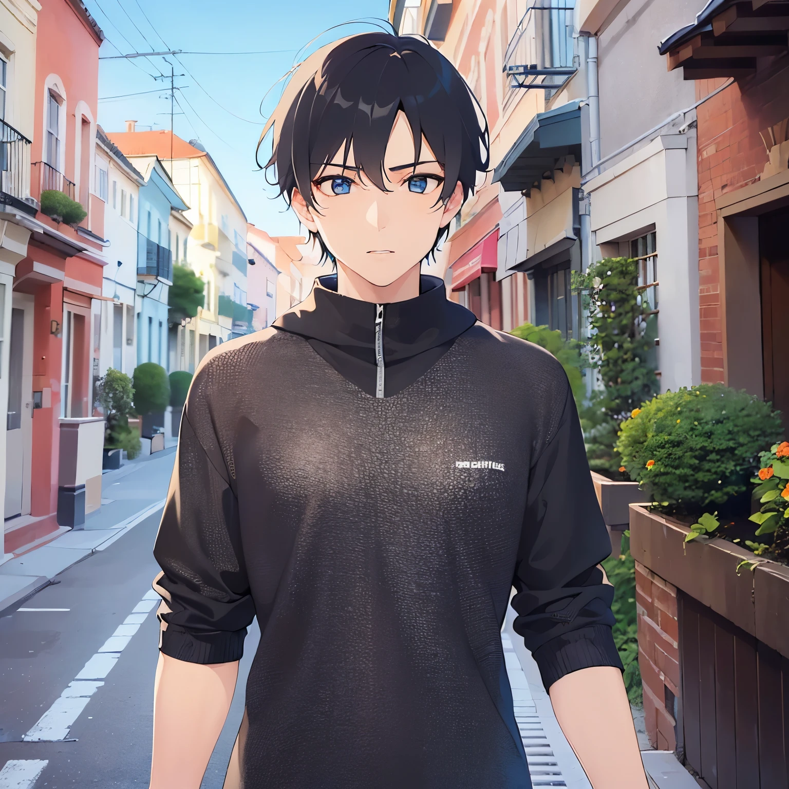 (looking away:1.5),upper body、
shiny skin, masterpiece、Highest quality、(25-year-old male:1.5) and (Black short hair) and (blue eyes)
gray sweat shirt、Running,serious,
(Promenade:1.2)、Night Sky