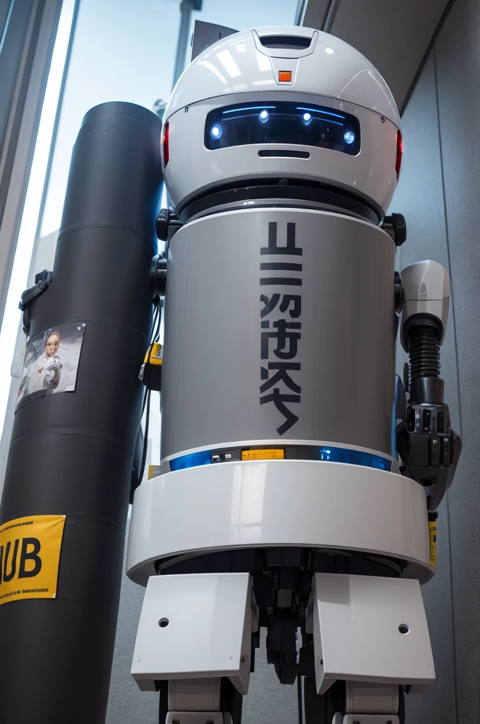 Make a banner with a robot on the side and the name maru hub in large gray letters