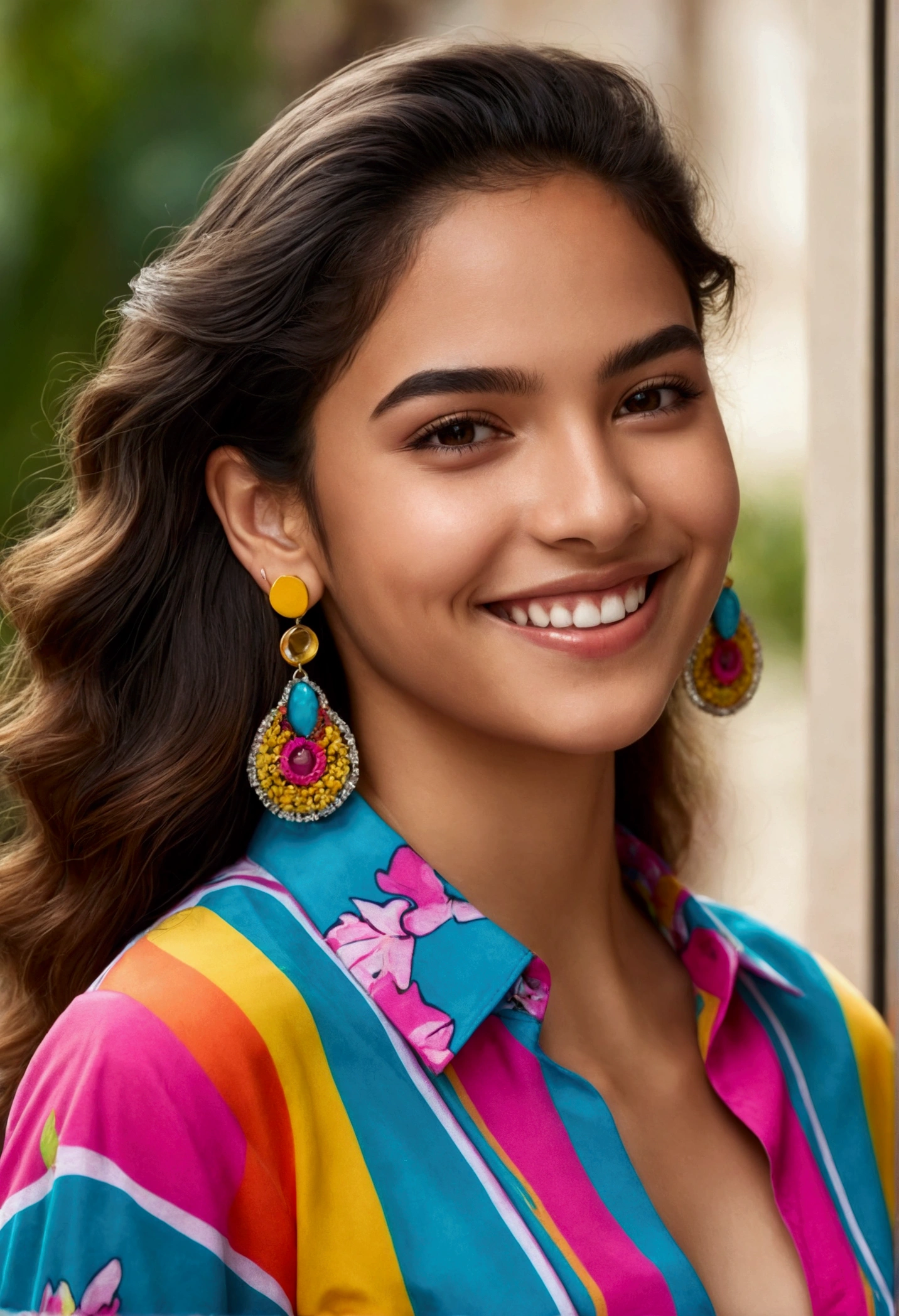 latina woman, young person between 18 and 21 years old, smiling,wearing bikini, Discreet earrings,photo by full body, PICTURE REALISTIC, 4k resolution, striking and defined characteristics, very sensual and a mysterious look, intriguing look, emphasis on the gaze, in the background the beach of RJ