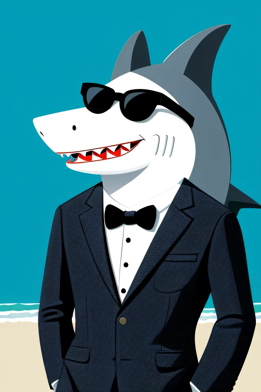 cartoon shark with suit and sunglasses