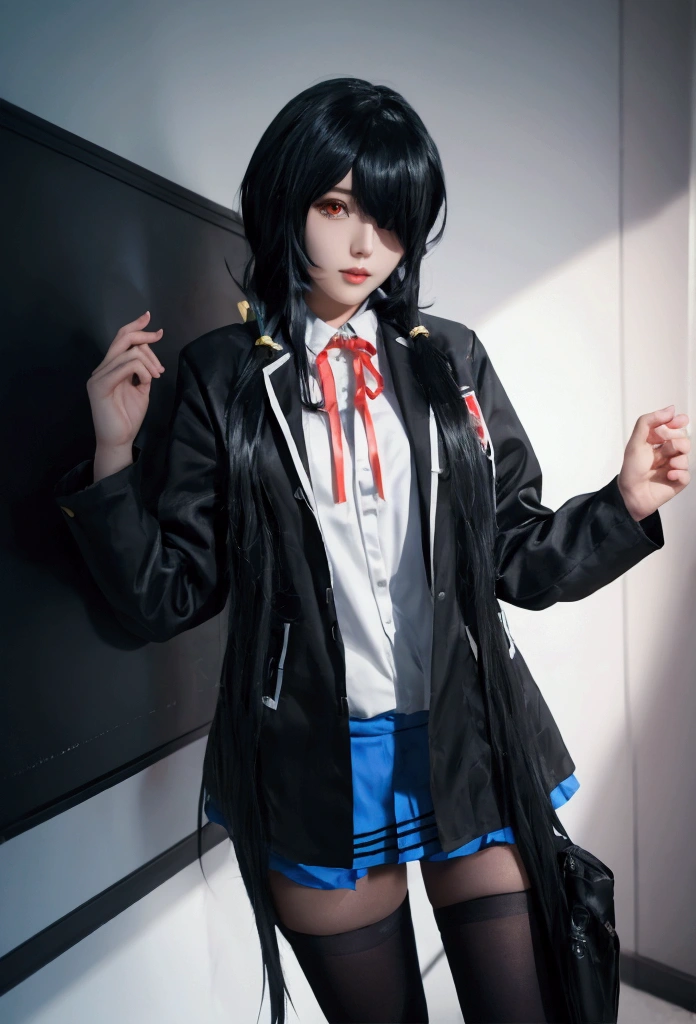 ultra-detailed, highly detailed,nbest quality, masterpiece, illustration, 
a young asian woman wearing a black jacket and white shirt posing for the camera, anime girl cosplay, anime girl in real life, black haired girl wearing hoodie, anime cosplay, ayaka cosplay, anime thai girl, cosplay photo, publicity cosplay, female action anime girl, jet black haired cyberpunk girl, attractive anime girl, korean girl, perfect android girl, waifu, cosplay, from girls frontline, fine details. girls frontline, anime girl, photorealistic anime girl render, female anime character