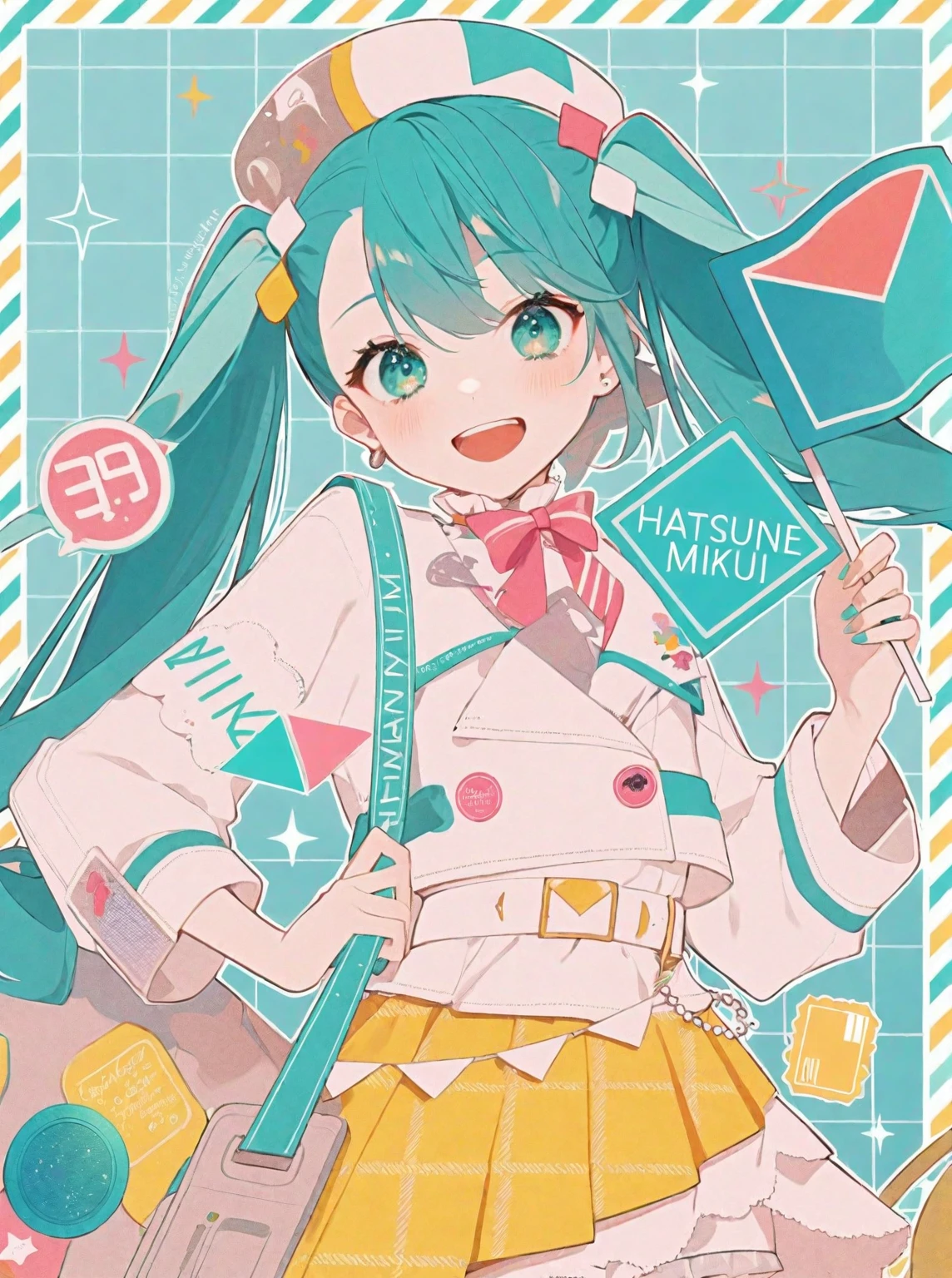 anime girl with blue hair and a pink shirt holding a sign, mikudayo, hatsune miku, portrait of hatsune miku, hatsune miku short hair, vocaloid, hatsune miku portrait, anime cover, anime girl with teal hair, anime vibes, pixiv contest winner, trending on pixiv, pixiv, nightcore, pixiv style