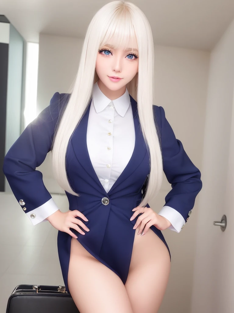 portlate、School Uniforms、Bright and very beautiful face、Young shiny shiny white shiny skin、Best Looks、Platinum blonde hair with dazzling highlights、thin and shiny hair、Super long silky straight hair、Beautiful bangs that shine、Glowing crystal clear big blue eyes、Very beautiful nice cute 44 year old girl、